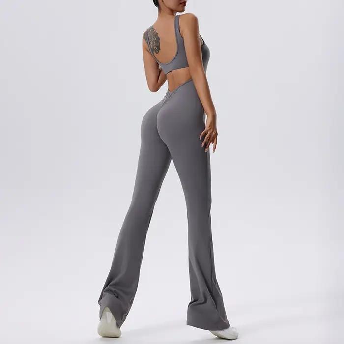 Combinaison de sport une pièce femme sexy - Pantalon évasé yoga push-up pour fitness et entraînement