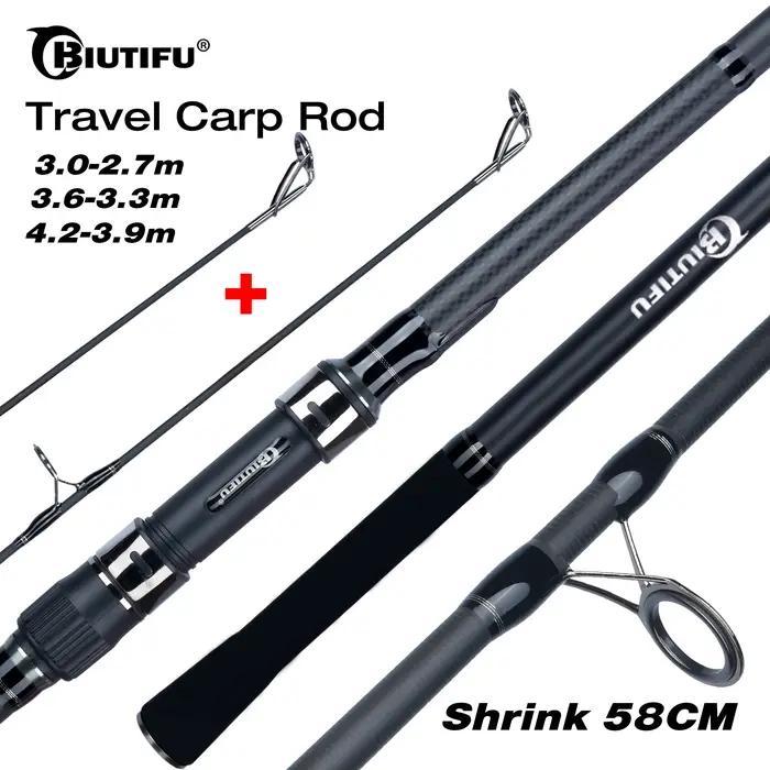 BIUTIFU 2 pointes canne à pêche carpe 3.5lb 7 Sections 4.2/3.6/3.0m 30t fibre de carbone voyage lanc