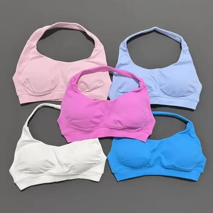 Soutien-gorge de sport sans couture pour femmes, col licou, vêtements de Yoga, bonnets amovibles, vê