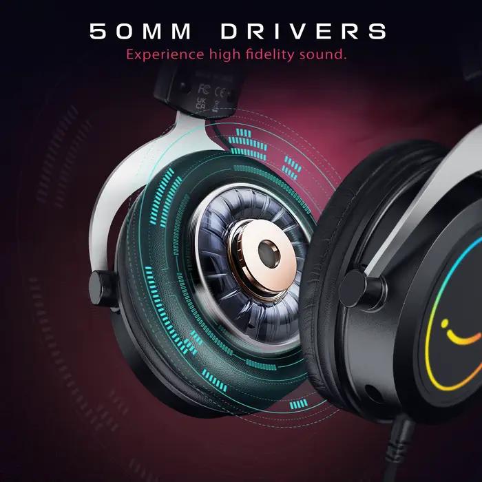 Casque de jeu FIFINE avec contrôle dynamique rvb/micro/en ligne, coussinets d'oreille en mousse à mé