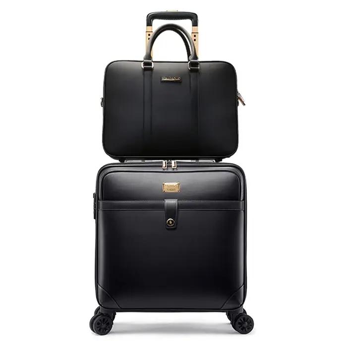Valise Trolley à Roulettes Étanche, Bagage à Main Portable, Cuir de Haute Qualité, Bagages Légers, E