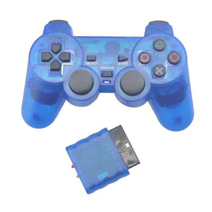 Manette de jeu sans fil de couleur transparente pour PS2, contrôleur Bluetooth à vibrations 2.4G, co