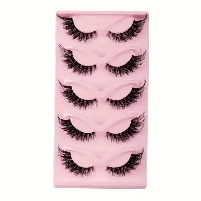 5 paires de faux cils œil de chat-cils Manga longs naturels hypoallergéniques avec extrémités ailées