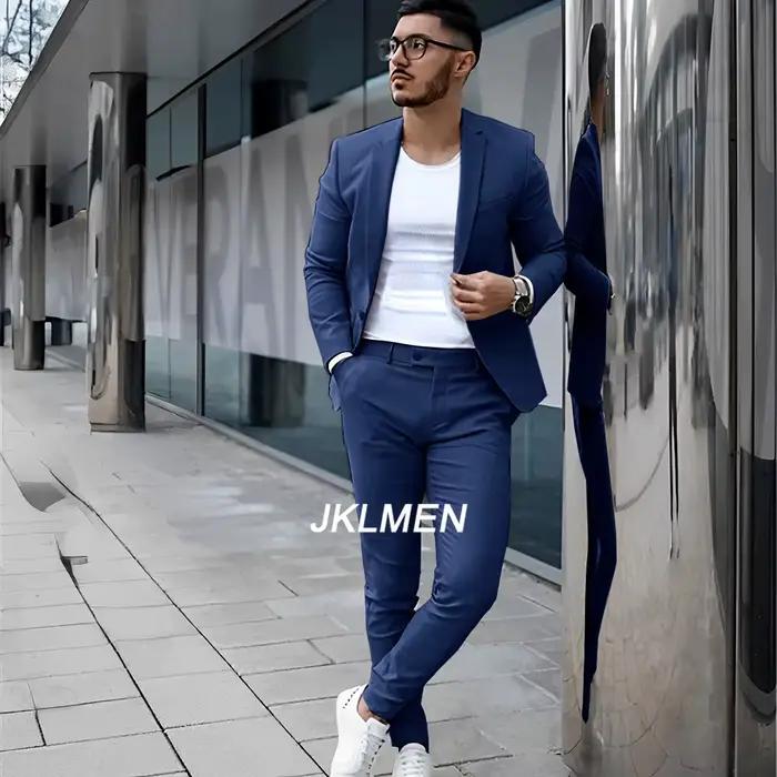 Costume 2 pièces gris pour hommes, veste d'été décontractée, pantalon formel, smoking de mariage, vê
