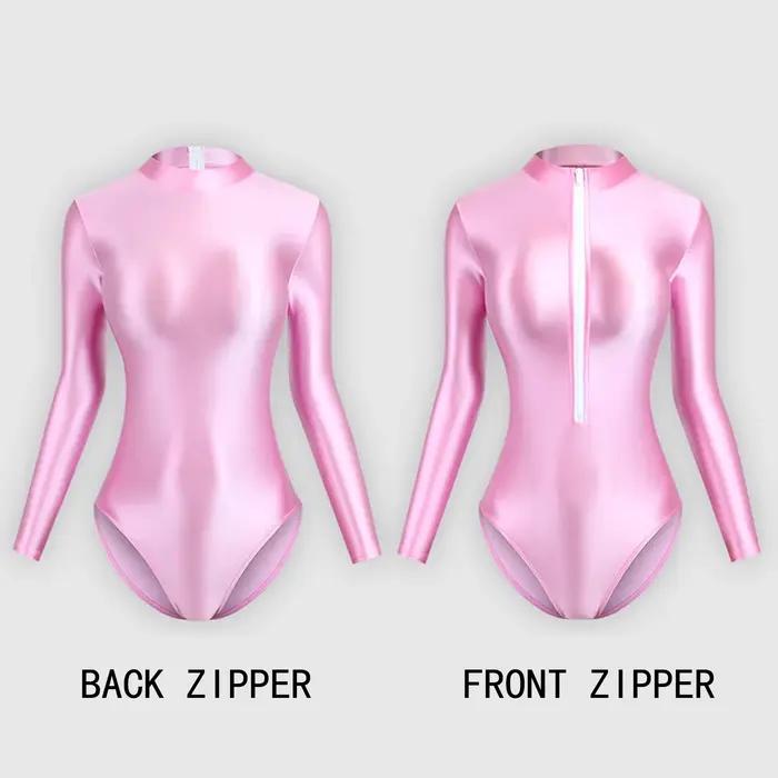 XClocKNYoung Maillot de bain femme sexy moulant brillant effet satiné, coupe haute, manches longues,