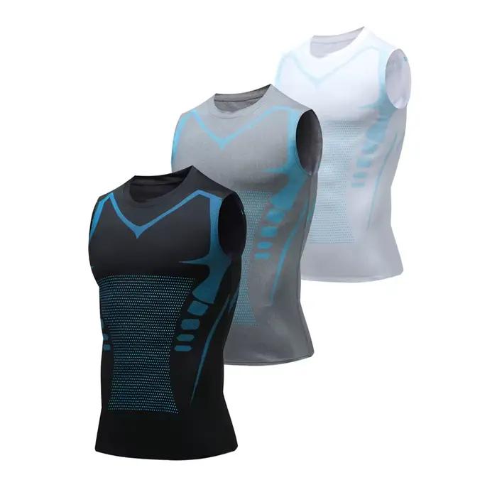 Gilet de sport à manches courtes pour hommes, T-shirt de course en soie glacée, à séchage rapide, vê