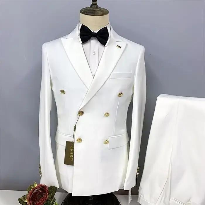 Veste d'affaires formelle pour hommes, smokings marron imbibé, double boutonnage, veste en métal pou
