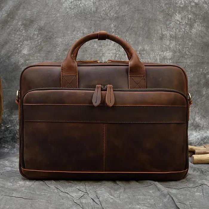 Porte-documents rétro pour ordinateur portable, sacs à main en cuir véritable, sac d'affaires décont