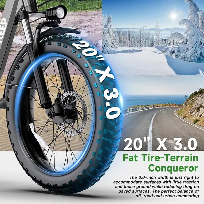 Vélo électrique 48V 60Ah 1500W avec pneus larges 20 pouces pour adultes randonnée montagne tout terrain double batterie sans frais de douane