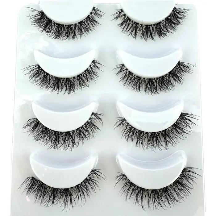 Nouveau 4 paires de faux cils vaporeux Volume 3D moelleux naturel avec bande transparente-extension