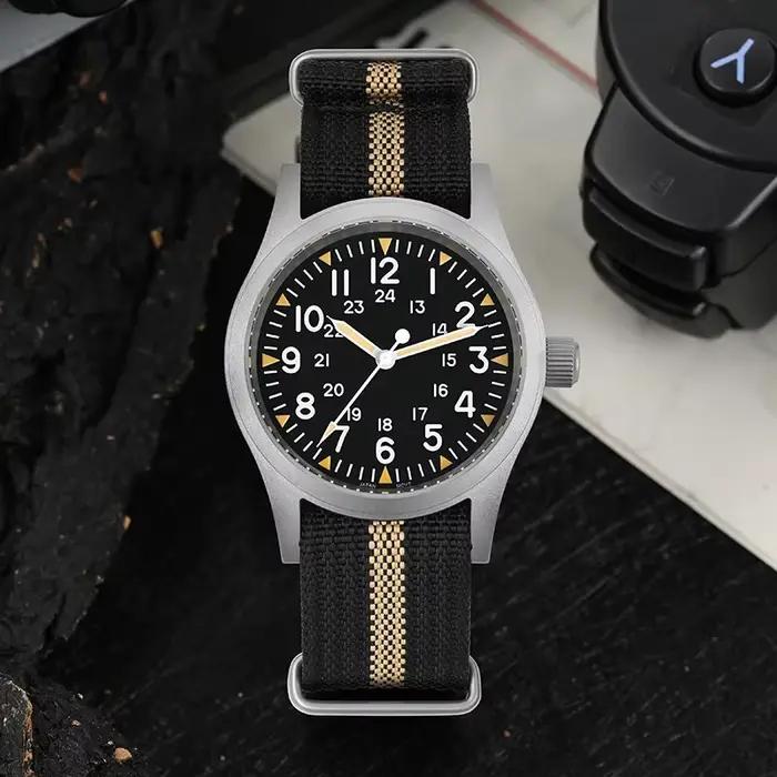 Militado ML05 38mm montre militaire mis5 2035 mouvement bombé saphir cristal C3 vert lumineux 10Bar