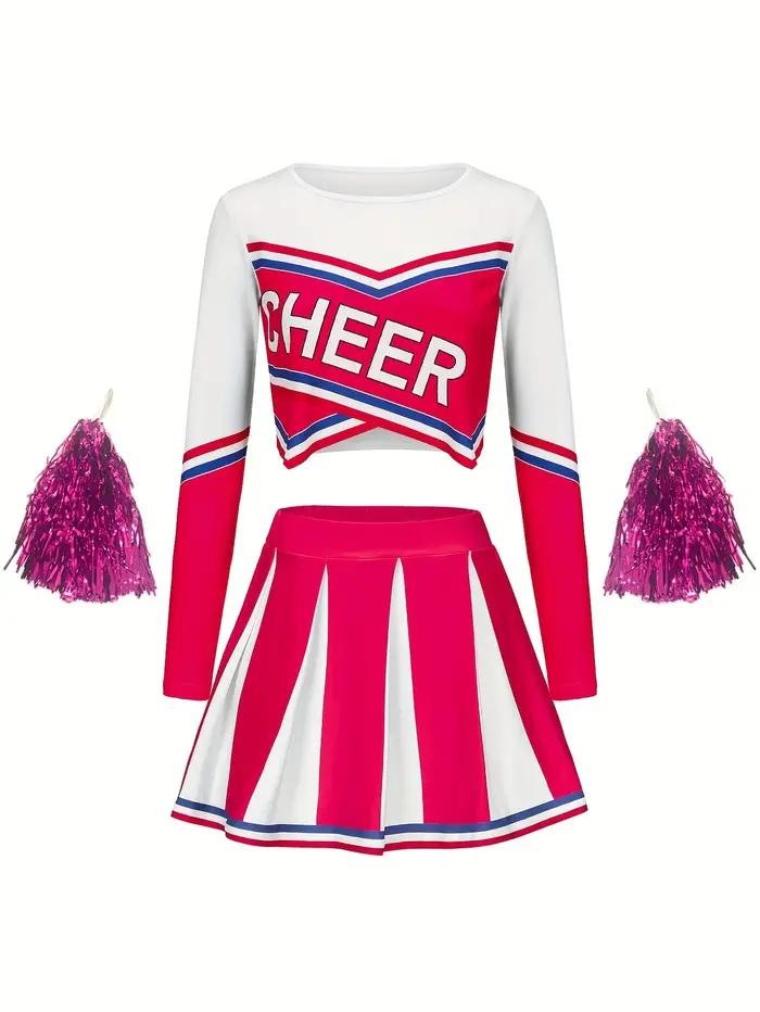 Ensemble jupe rouge Rose de pom-pom girl, pompons de sport mignons pour enfants, uniforme de pom-pom