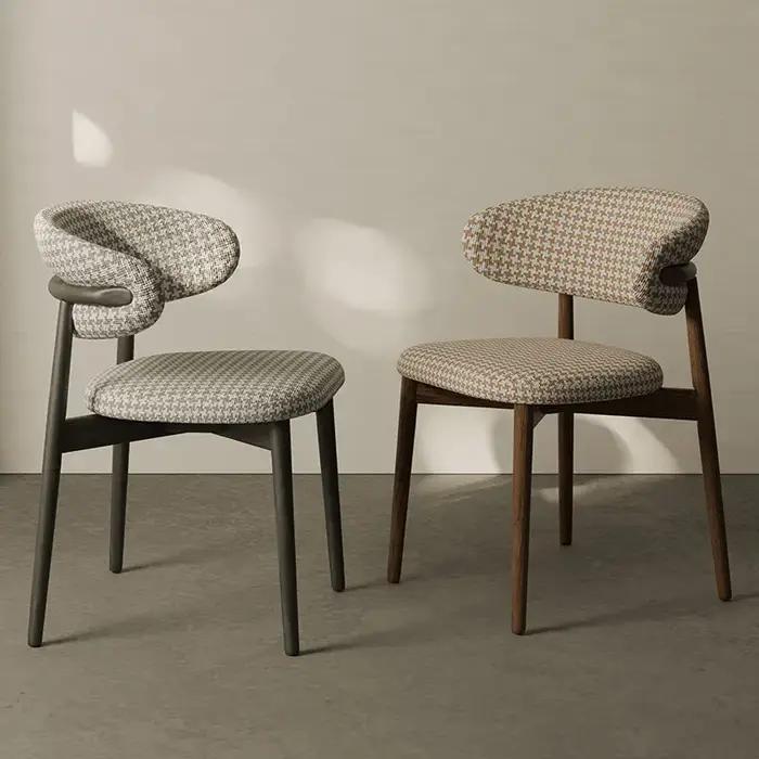 Chaise de salle à manger design rétro en bois massif, tabouret à dossier en tissu de style brochure