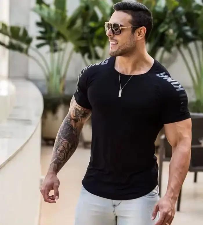 T-shirt sport homme 2026 fitness musculation - Haut compression moulant séchage rapide entraînement