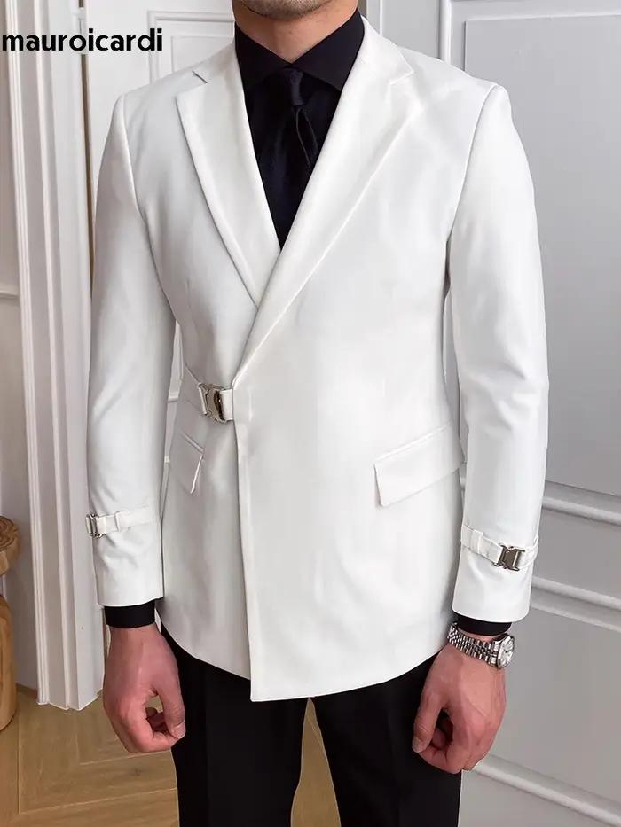 Mauroicardi-Blazer Slim Fit pour Femme, Noir, Blanc, Élégant, Chic, Intelligent, Décontracté, Mariag