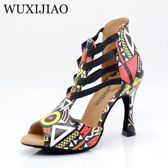 WUXIJIAO nouvelles chaussures de danse imprimées pour femmes bottes de danse Salsa latine Paty chaus