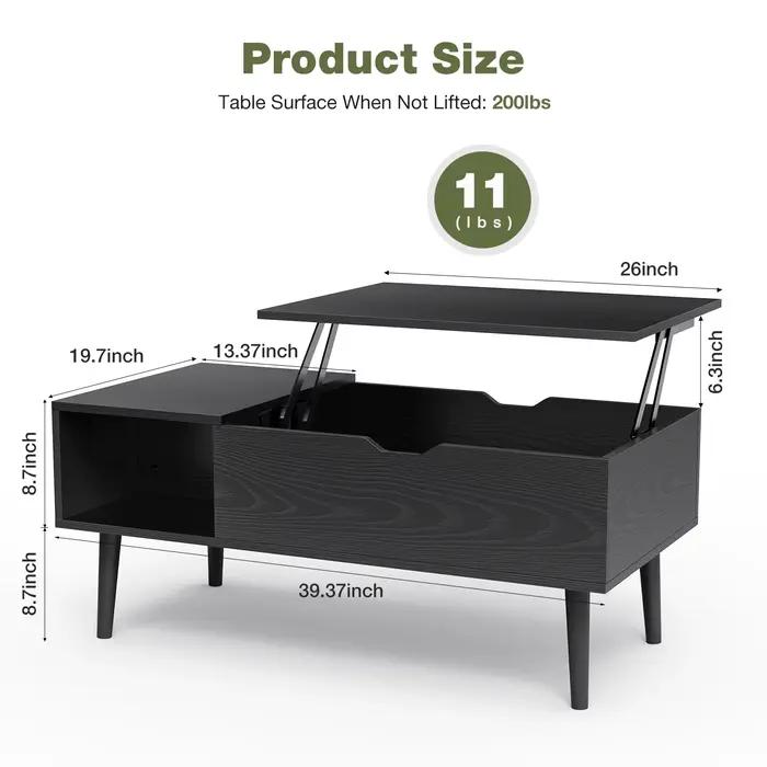 JHK Tables basses relevables pour salon 39.37 "x 19.7" bureau Tables à manger en bois de thé étagère