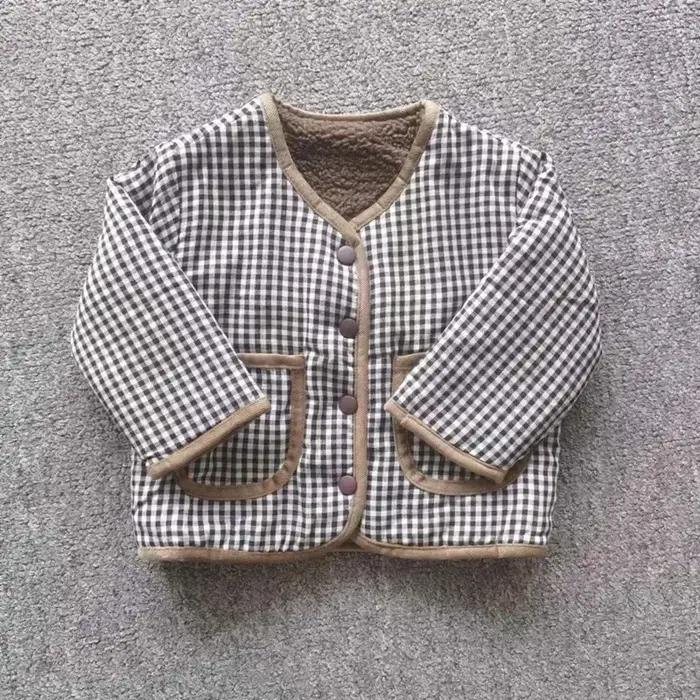 HoneyCherry automne et hiver nouvelle veste chaude enfants deux côtés porter Plaid en peluche veste
