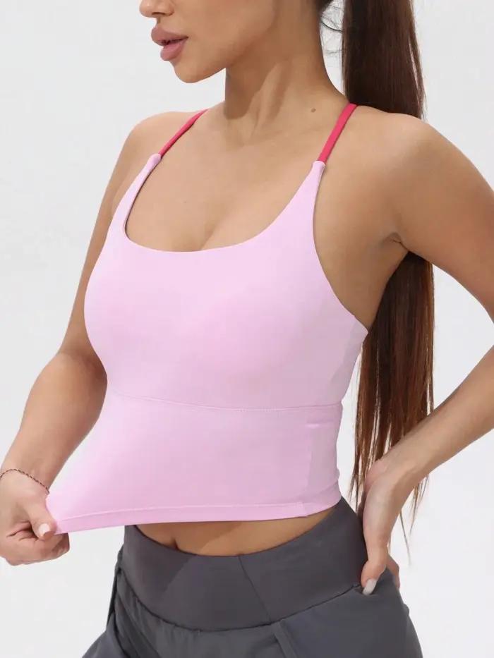 FItfemme Débardeur de sport croisé pour femme - Séchage rapide avec bonnets rembourrés - Idéal pour