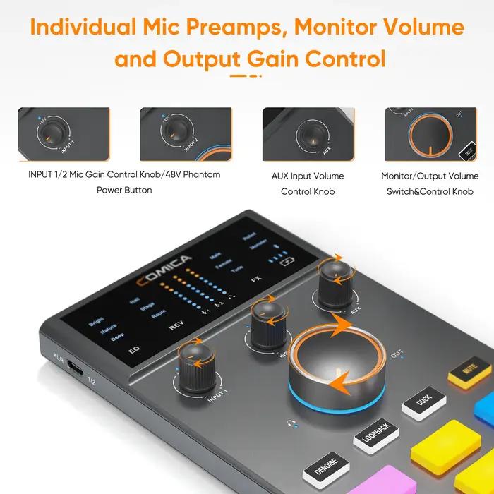 Interface audio COMICA ADCaster C1, connexion Bluetooth pour streaming/jeux/podcasting, carte son po