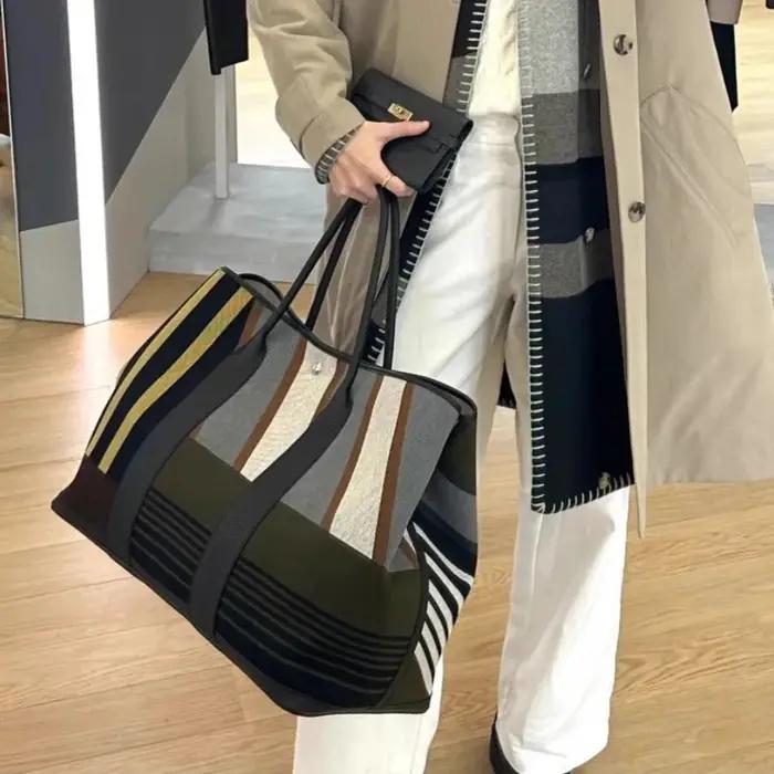 Sac fourre-tout de transport de grande capacité à rayures contrastées, sac de niche haut de gamme po