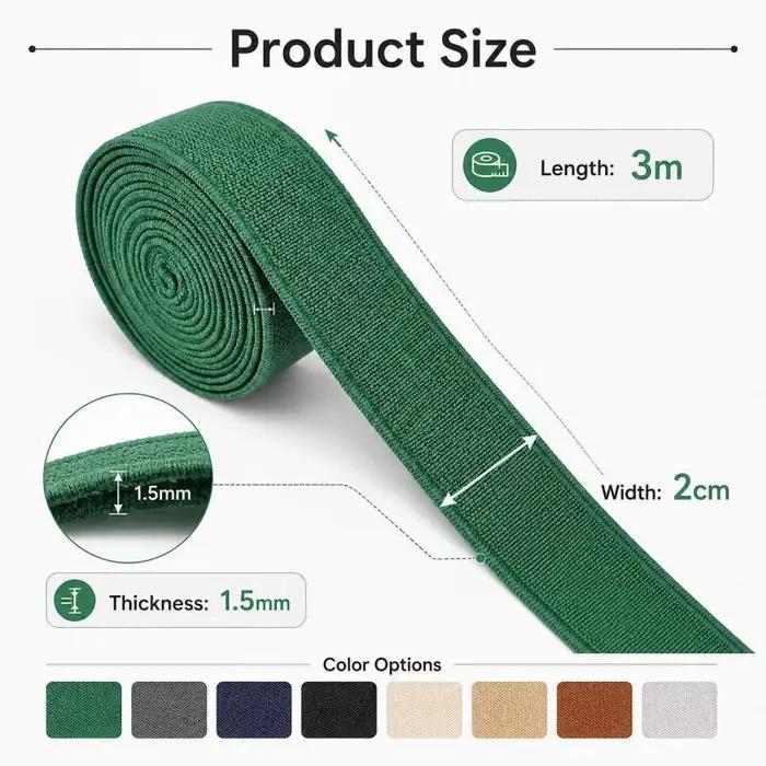 Brique élastique de 3 mètres en caoutchouc coloré pour couture, décoration et bricolage pour la maison et les accessoires vestimentaires occasions spéciales