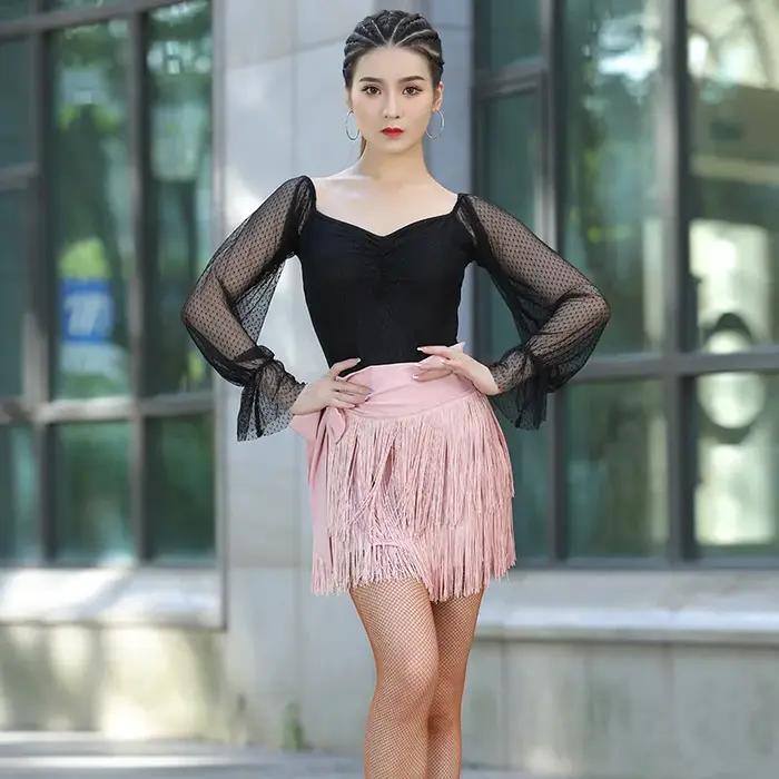 Costume de danse latine professionnel pour femmes adultes avec jupe à franges pour compétitions et spectacles