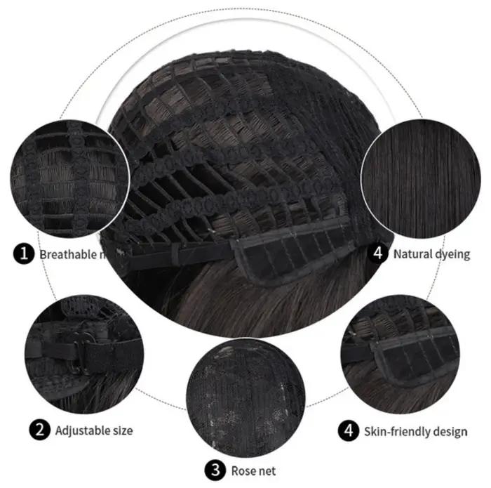 Perruque synthétique avec raie centrale sans frange, brun foncé, usage quotidien, cheveux naturels,