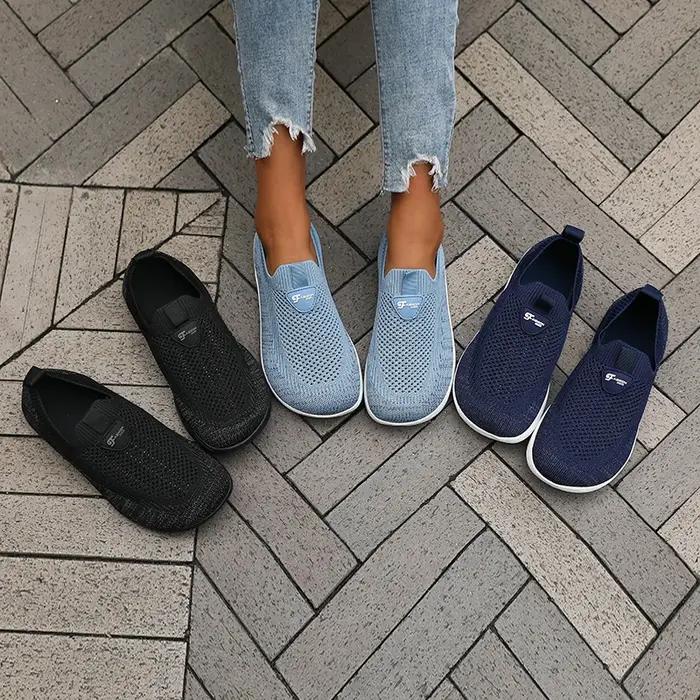 Chaussures à bout large pour femmes, baskets de marche respirantes en maille tricotée, semelle soupl