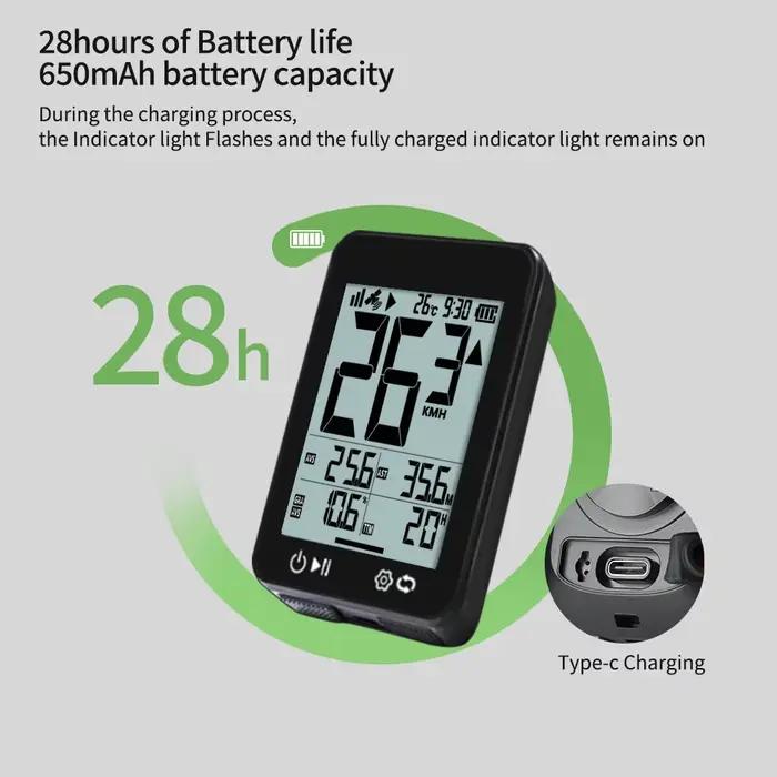 Ordinateur de vélo GPS sans fil écran LCD 2.4 pouces compteur de vitesse odomètre rétro-éclairage automatique support pour cyclisme professionnel et débutant