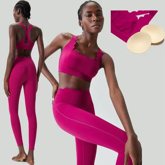 Ensemble de vêtements de yoga pour femmes leggings taille haute haut antichoc survêtements d'exercice fitness extensibles entraînement sportif deux pièces
