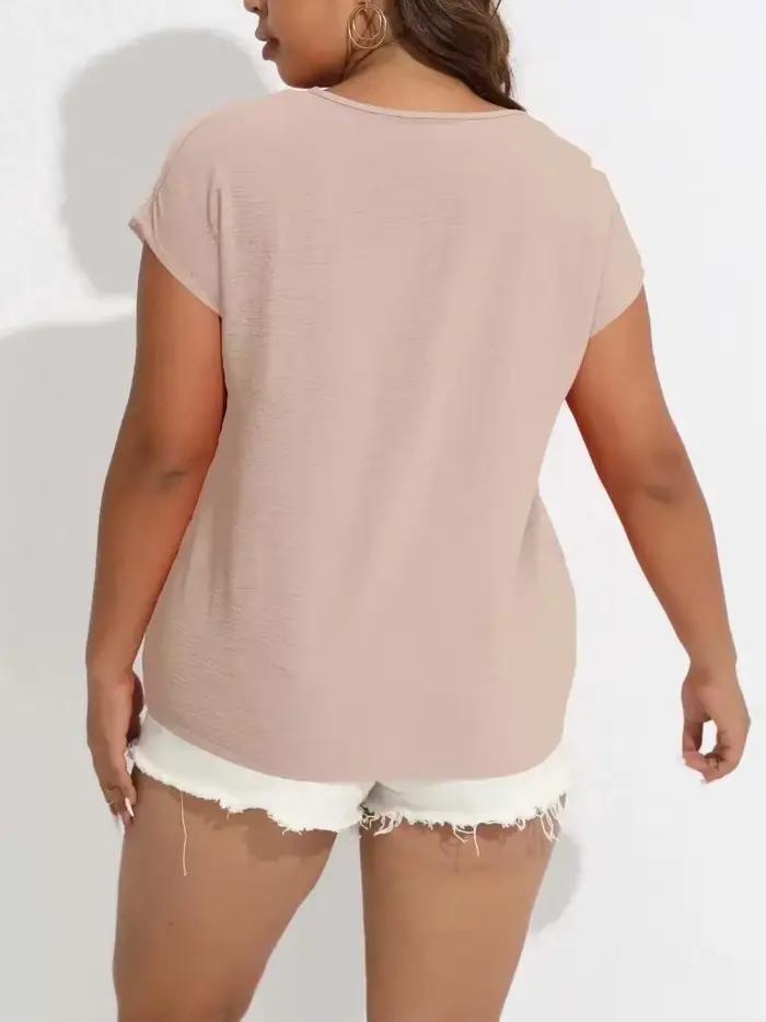 Chemisier Uni à Col En V Pour Femmes Tailles Grandes Tailles Printemps Et Été Vêtements Décontractés Pour Dames Occasions Informelles