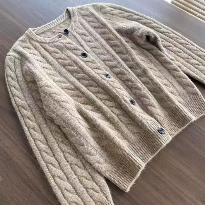 WinvyNee femmes laine mérinos Cardigans pull solide col rond torsion décontracté tricoté hauts hiver