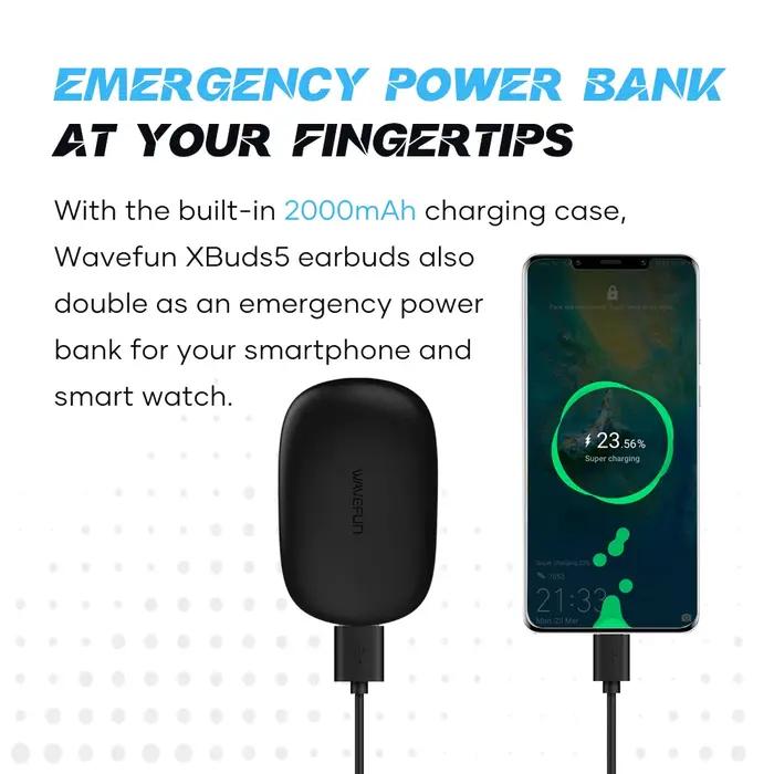 Wavefun-Écouteurs Bluetooth XBuds 5 avec crochet d'oreille et étui de charge, écouteurs étanches ave