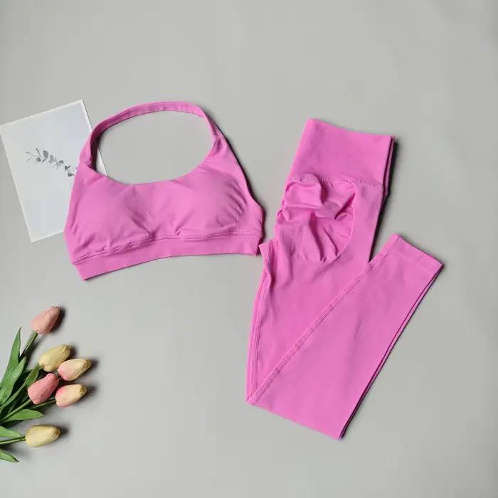 Combinaison de Yoga 2 pièces pour femmes, vêtements de Fitness sans couture, col licou, soutien-gorg