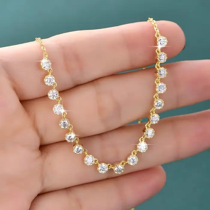 Collier OXTAO certifié Moissanite style bulle 3mm D VVS1 pour femme, pendentif U-Smile, bijoux en or