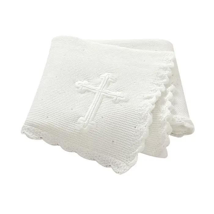 Couvertures de baptême pour bébé, 100x80cm, tricot doux en coton avec coutures croisées, pour nouvea