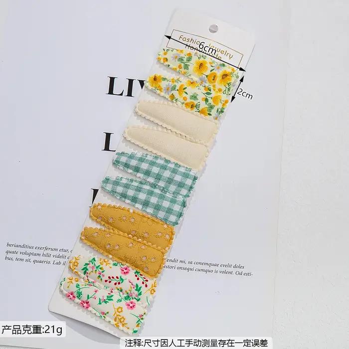 10 pièces/lot Ins 6cm fleur imprimé coton alliage cheveux arc Snap Clips ensemble tissu Plaid Bobby