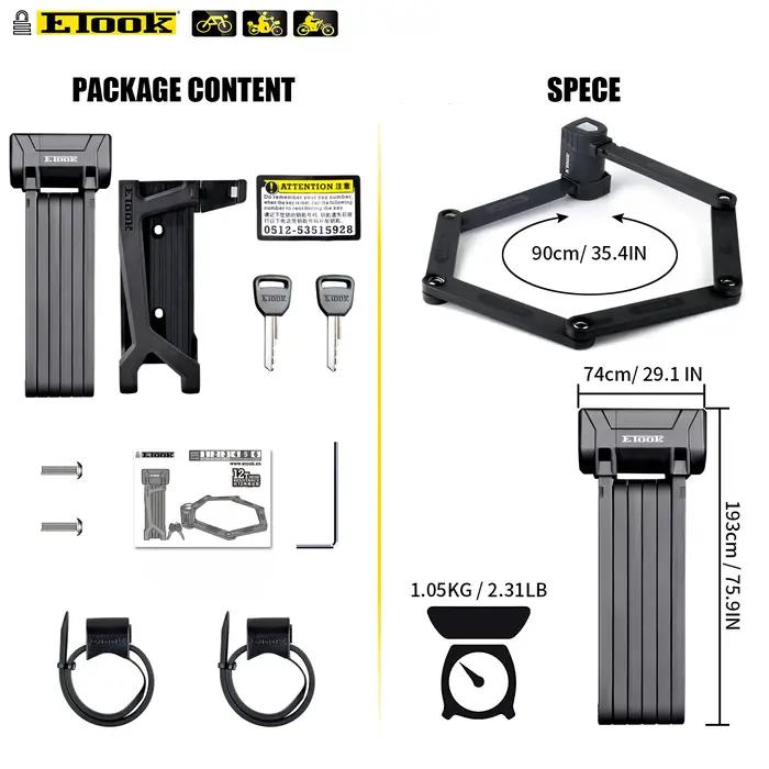 ETOOK-Serrure anti-vol pliable pour vélo, VTT, scooter, moto, robuste, acier allié, cisaillement ant
