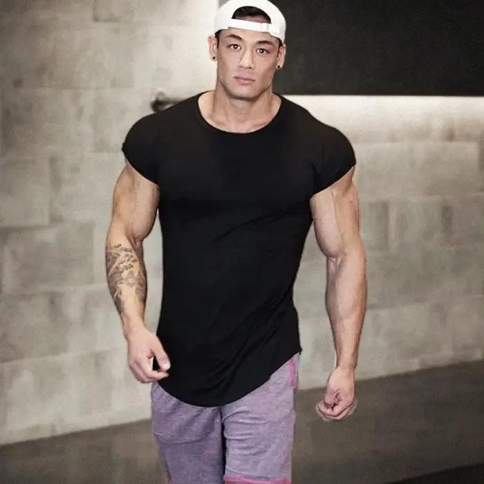 T-shirt à manches courtes en coton pour homme, vêtement de musculation, de fitness, décontracté, hip