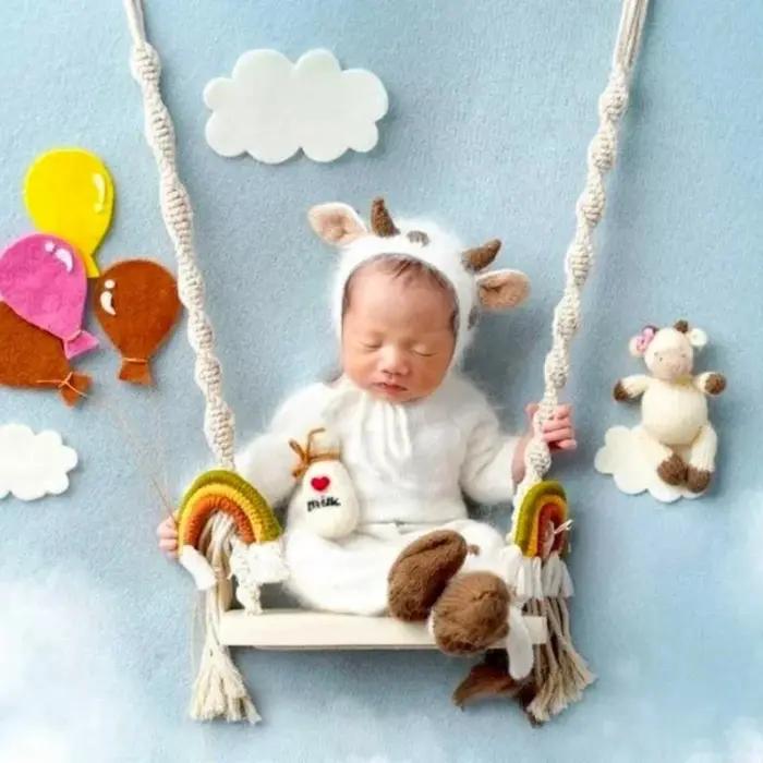 Accessoires de photographie pour bébé, chaise pivotante pour nouveau-né, meubles en bois pour nourri