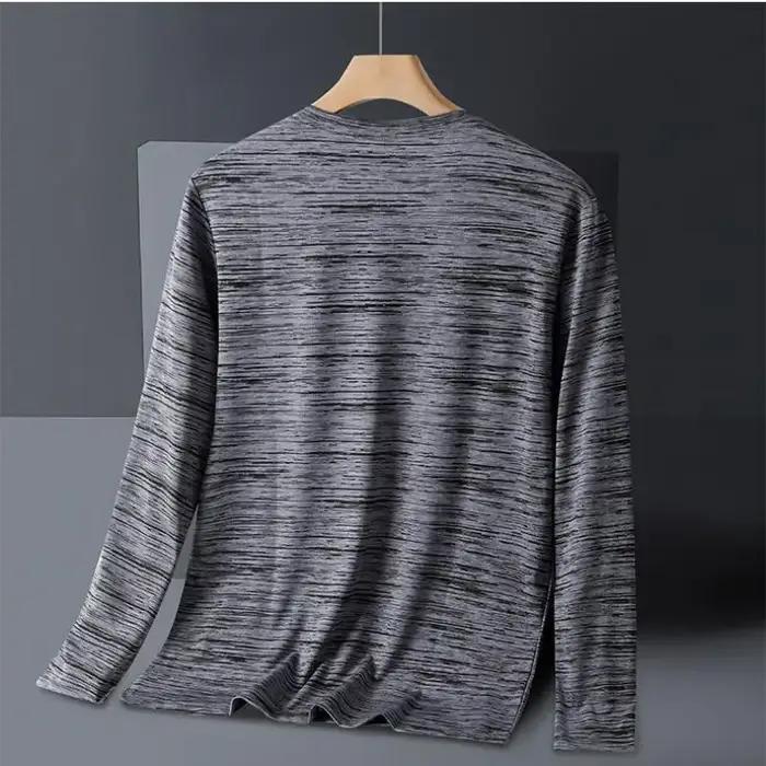 T-shirt d'été pour homme à manches longues, séchage rapide, en soie glacée, haute élasticité, grande