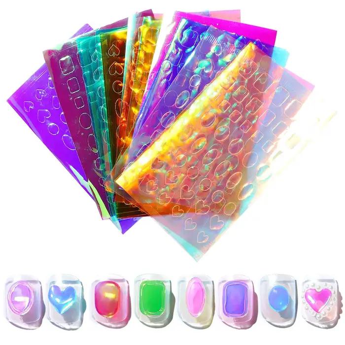 Autocollants en feuille de verre Aurora pour ongles, papier de verre cassé, décalcomanies de film ir
