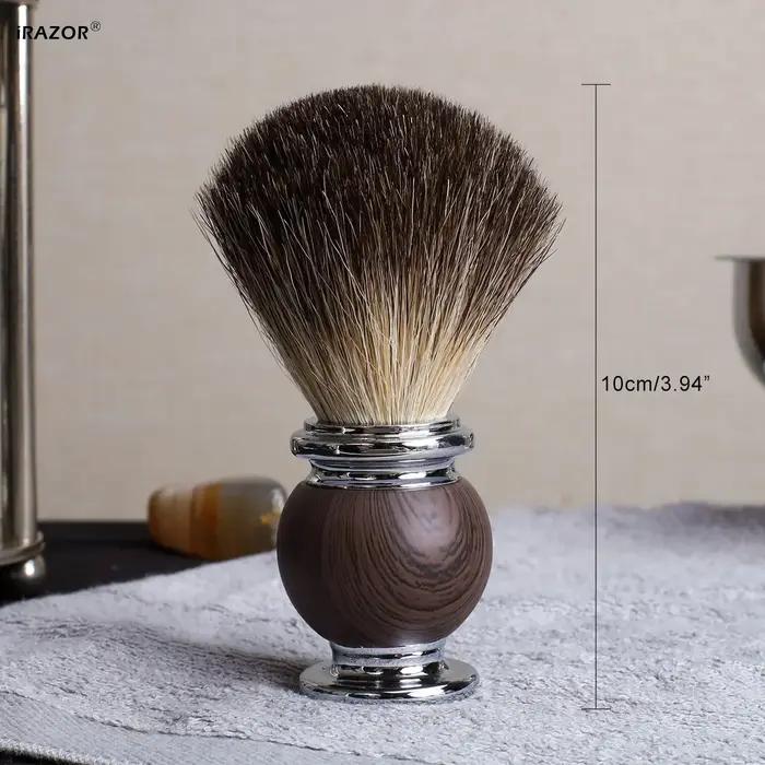 Brosse de rasage en poils de blaireau pur pour hommes, avec manche en Grain de palissandre, rasoir d