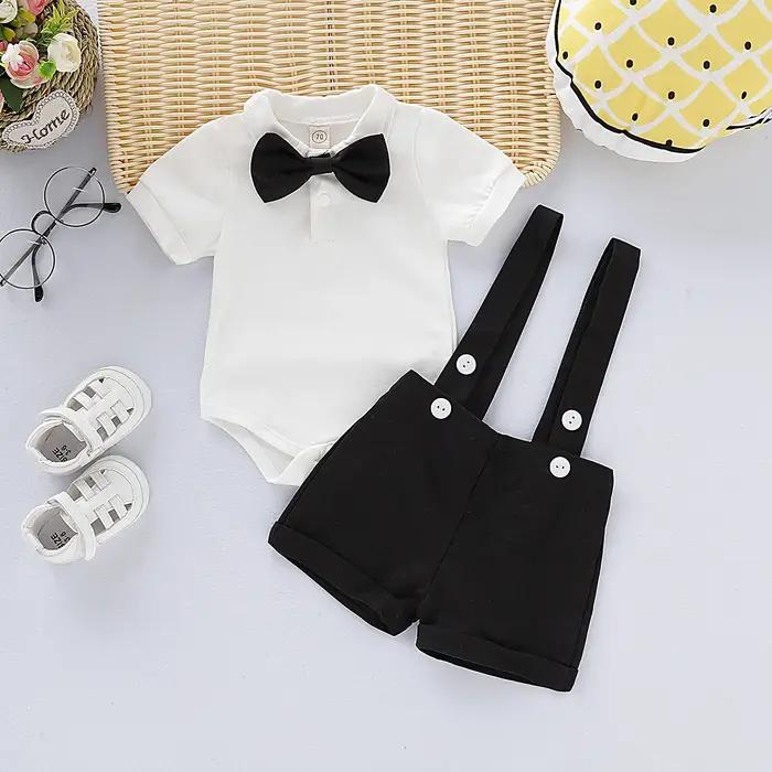 Mini tenue pour homme, Costumes formels pour nouveau-né garçon, chemise à manches courtes avec nœud