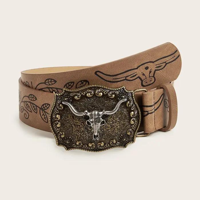 Ceinture imprimée à boucle de cowboy vent de cowboy occidental vintage
