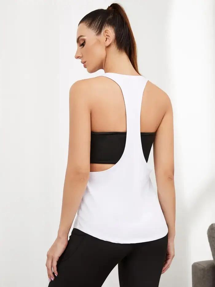 Gilet creux yoga fitness couleur unie blouse décontractée sans manches coupe irrégulière pour femmes occasions spéciales yoga fitness style moderne