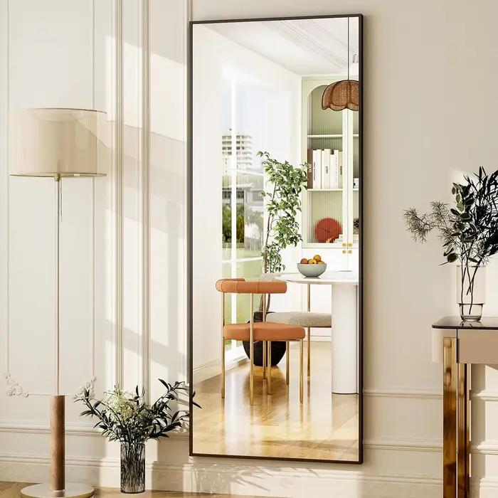 Miroir de sol Miroir pleine longueur - Rectangle 21" x 64", cadre en aluminium mural autoportant et