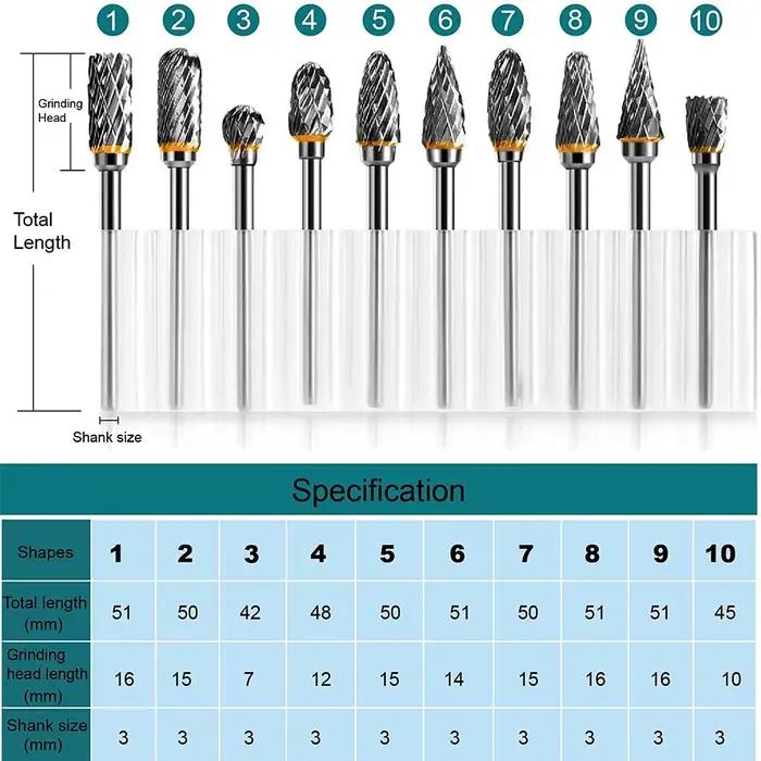 Jeu de bavures en carbure compatibles avec l'outil rotatif Dremel, 10 embouts de meuleuse, râpe à li