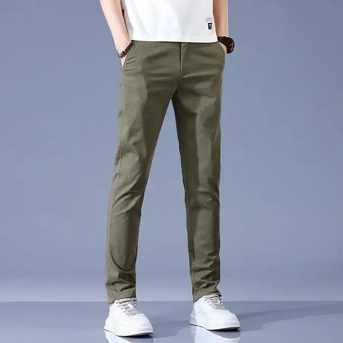 2025 nouveau haute qualité hommes mince pantalons décontractés taille moyenne Stretch travail pantal